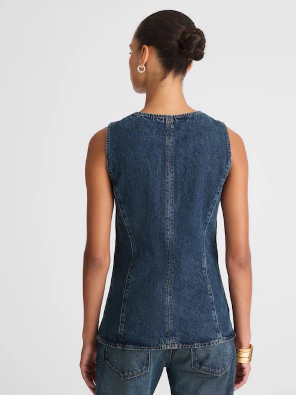 MADEWELL SIZE 4 Denim Crewneck Cutaway Vest in Greendale Wash NW302 $108 - Picture 3 of 8